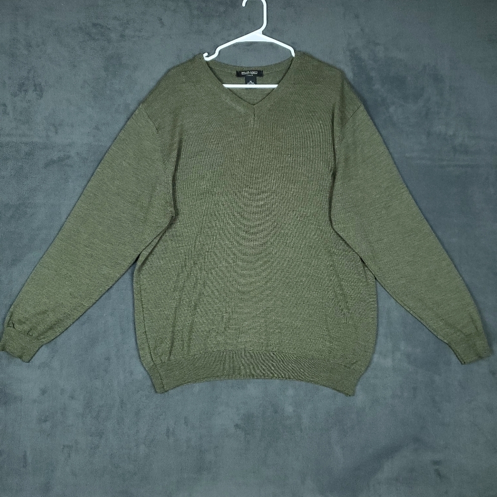 Murano Sweater Mens XL Green V-Neck Wool Blend Knit Pullover Made In Italy